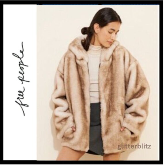 Free People Hannah Hooded Fur Coat Medium - Picture 3 of 14